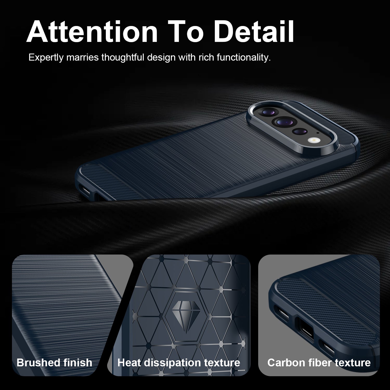 Google Pixel 11 / 11 Pro Carbon Fibre TPU Case Slim Shockproof Cover Navy