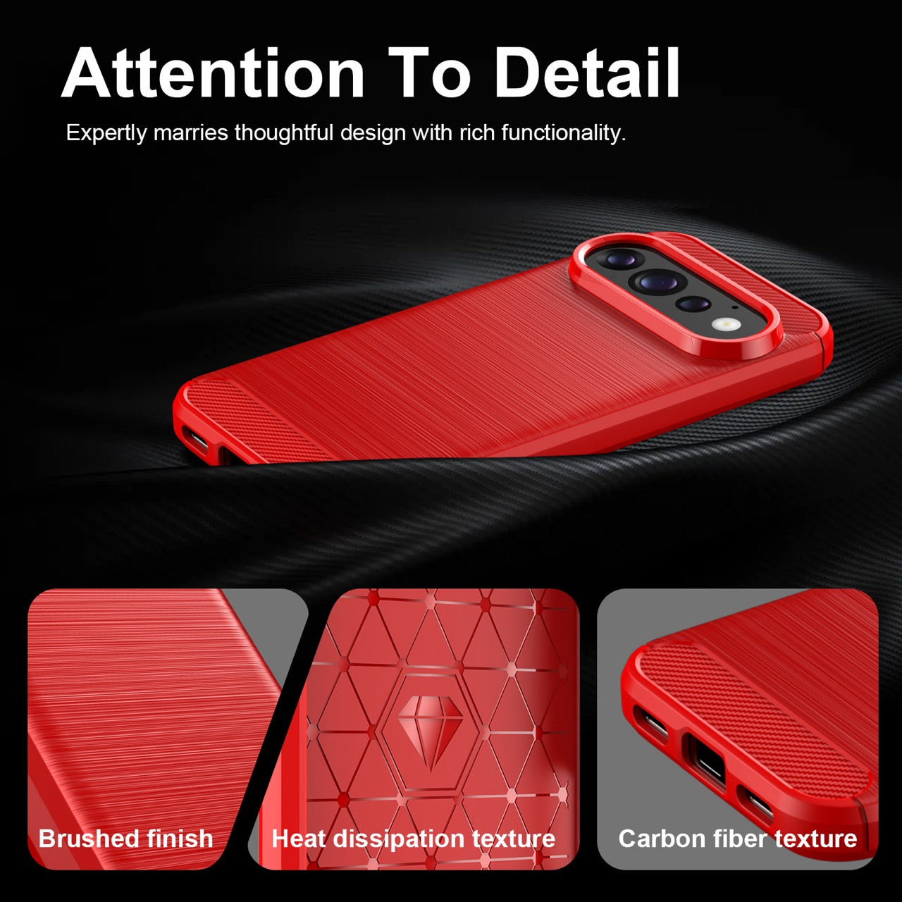 Google Pixel 11 / 11 Pro Carbon Fibre TPU Case Slim Shockproof Cover Red