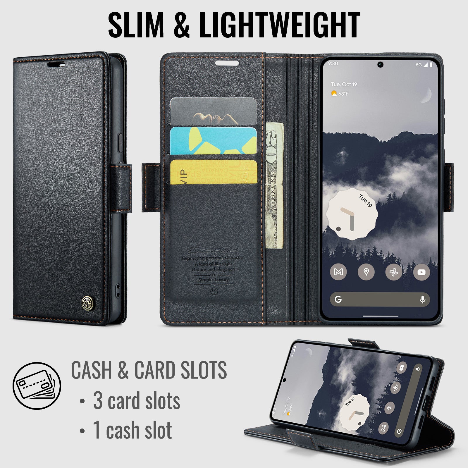 Google Pixel 11 / 11 Pro CaseMe Retro Wallet Case [Black]