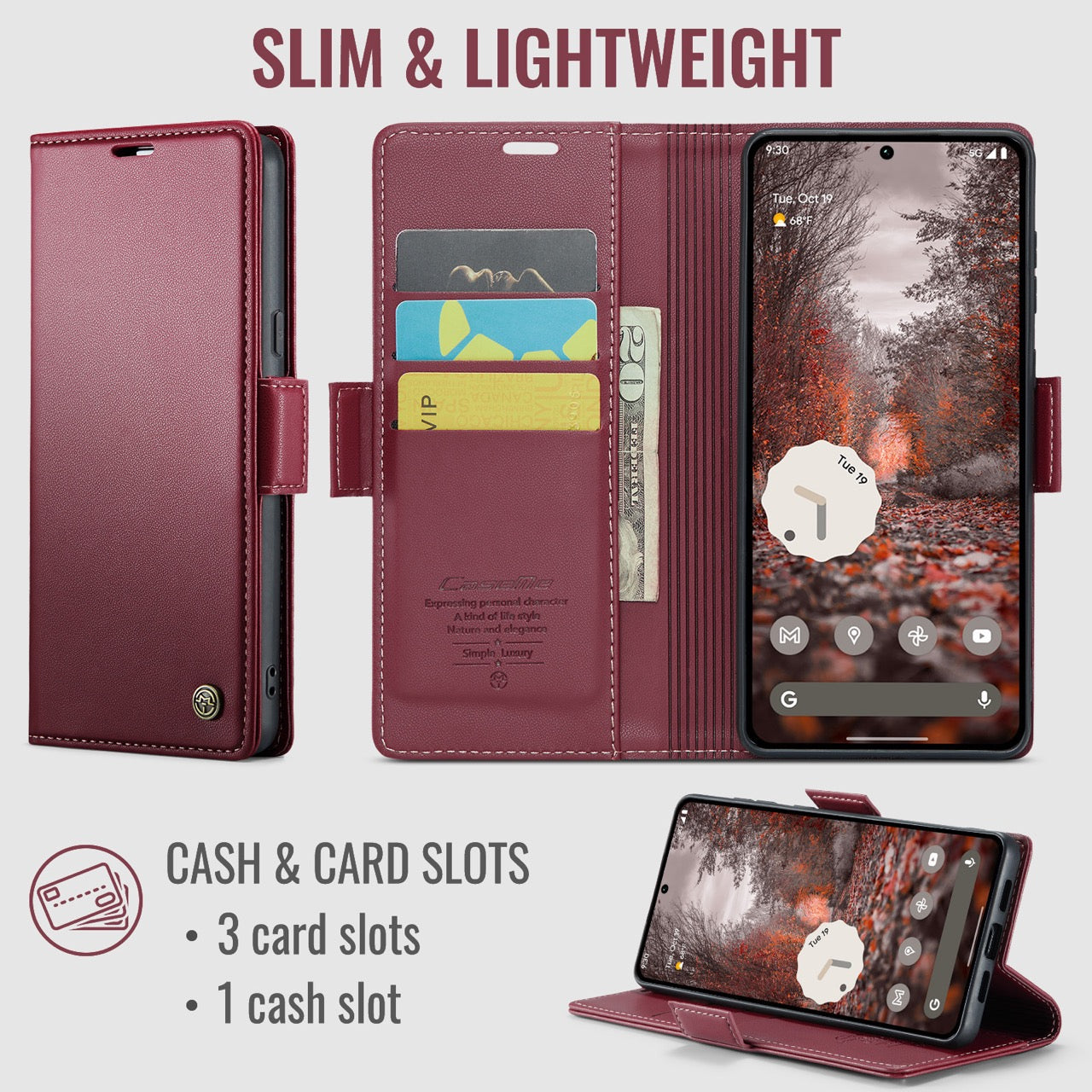 Google Pixel 11 / 11 Pro CaseMe Retro Wallet Case [Maroon]