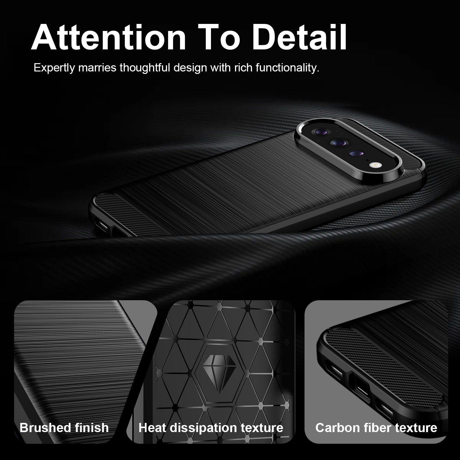 Google Pixel 11 Pro XL Carbon Fibre TPU Case Slim Shockproof Cover Black