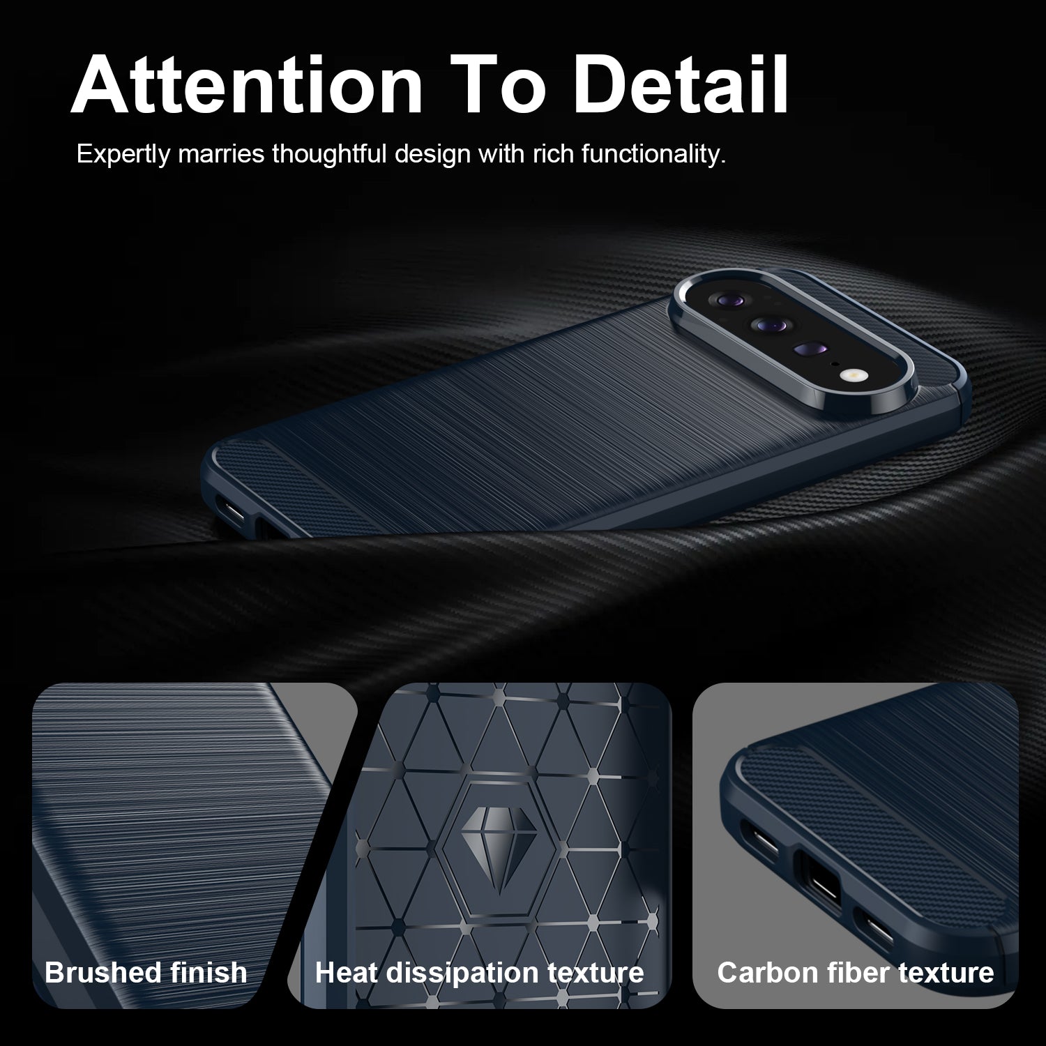 Google Pixel 11 Pro XL Carbon Fibre TPU Case Slim Shockproof Cover Navy