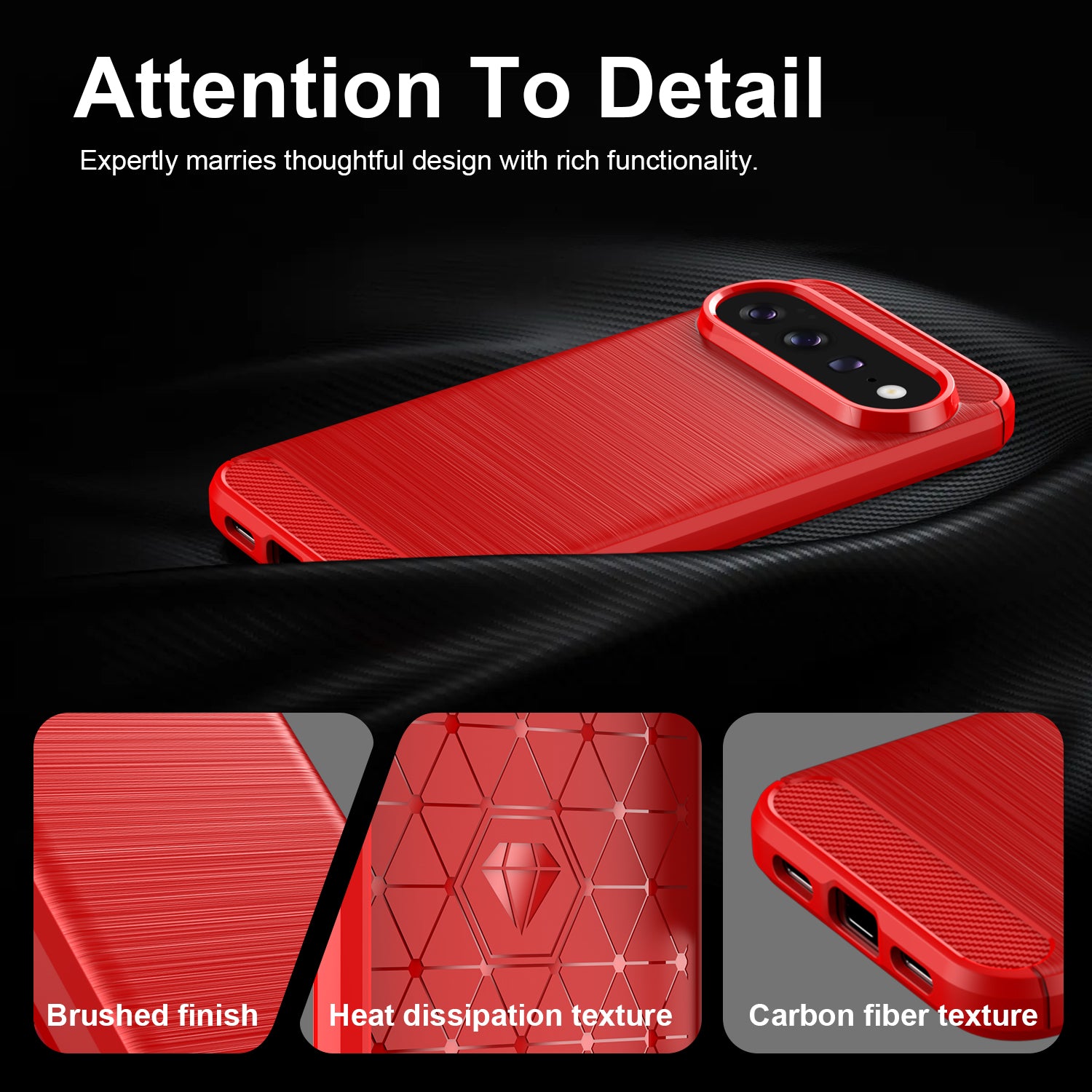 Google Pixel 11 Pro XL Carbon Fibre TPU Case Slim Shockproof Cover Red