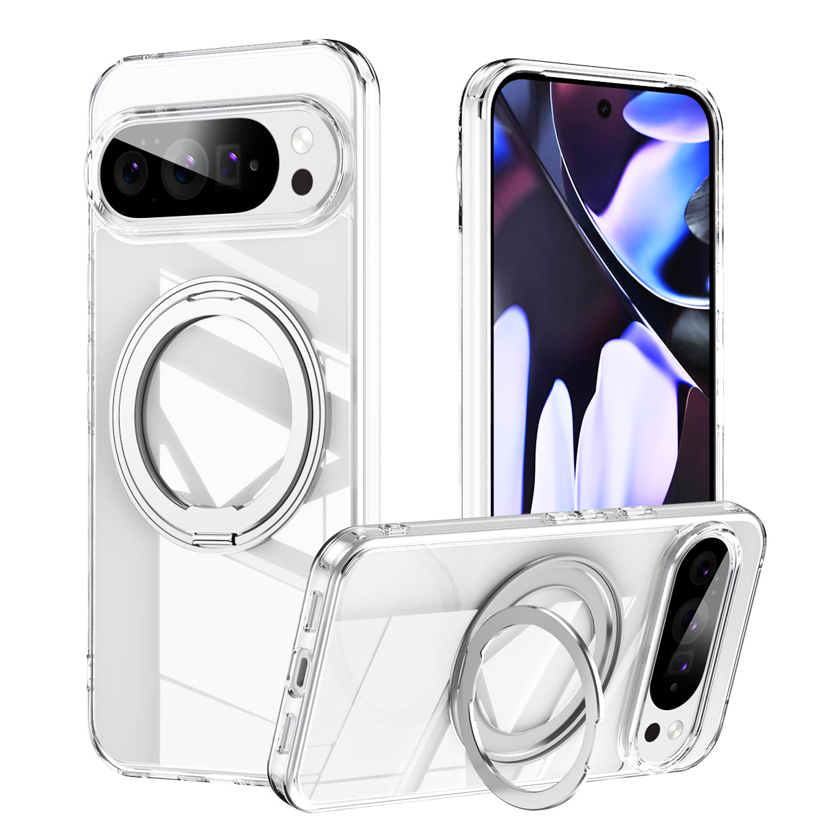 Google Pixel 11 Pro XL Premium Matte MagSafe 360° Rotating Ring Stand Case [Silver]