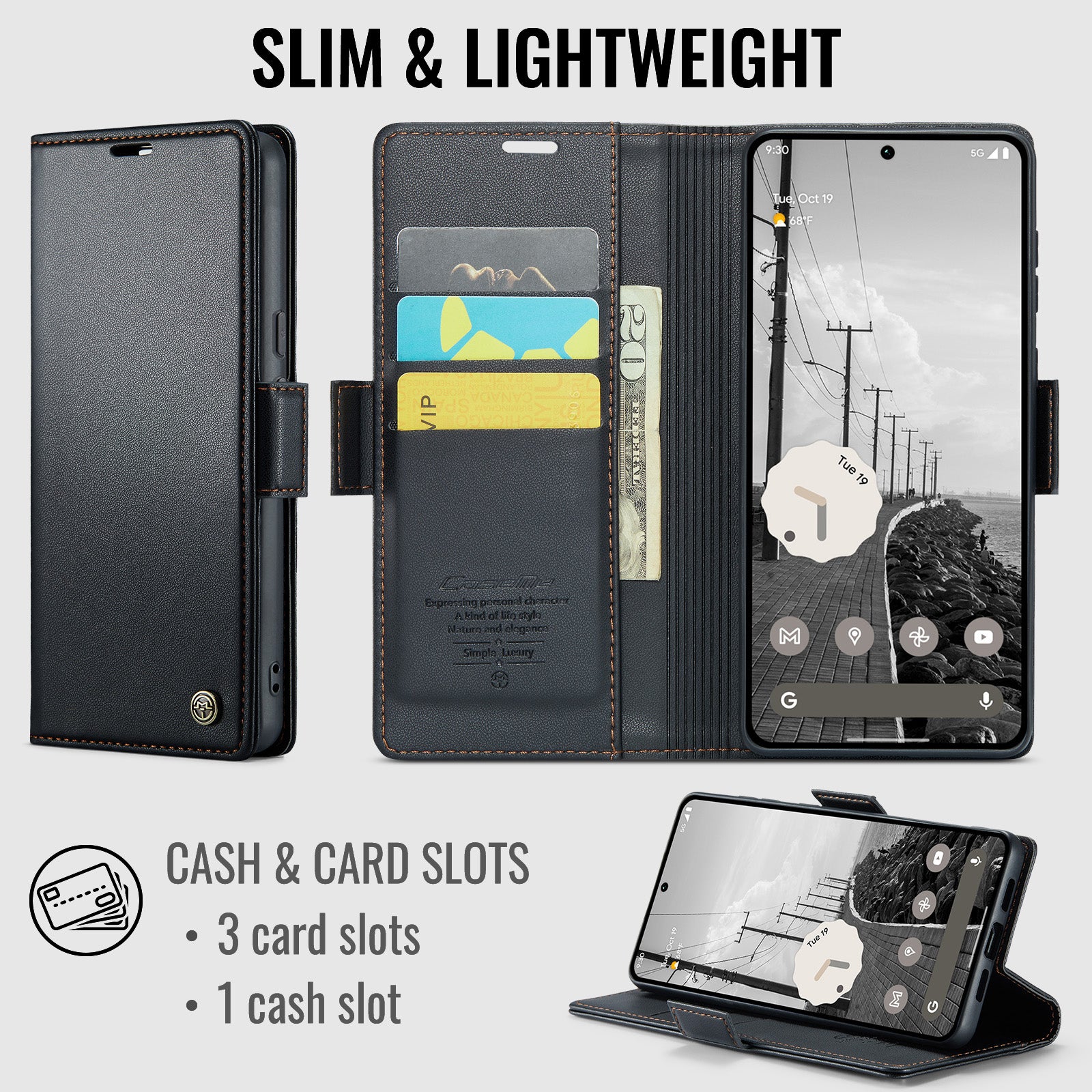 Google Pixel 11 Pro XL CaseMe Retro Wallet Case [Black]