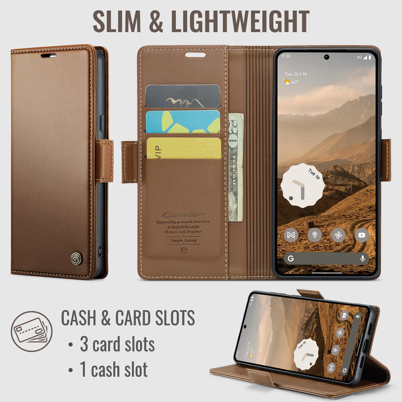 Google Pixel 11 Pro XL CaseMe Retro Wallet Case [Brown]