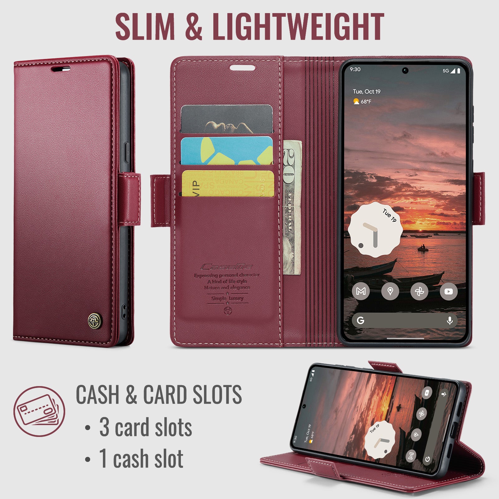 Google Pixel 11 Pro XL CaseMe Retro Wallet Case [Maroon]