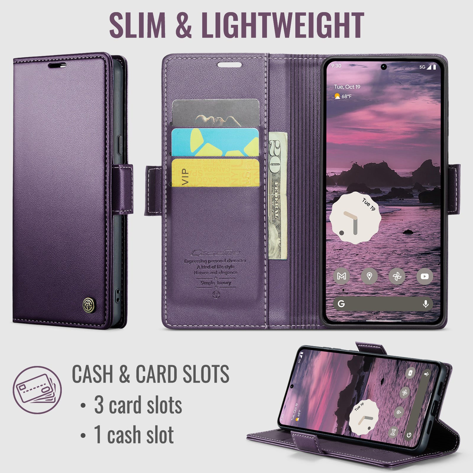 Google Pixel 11 Pro XL CaseMe Retro Wallet Case [Purple]