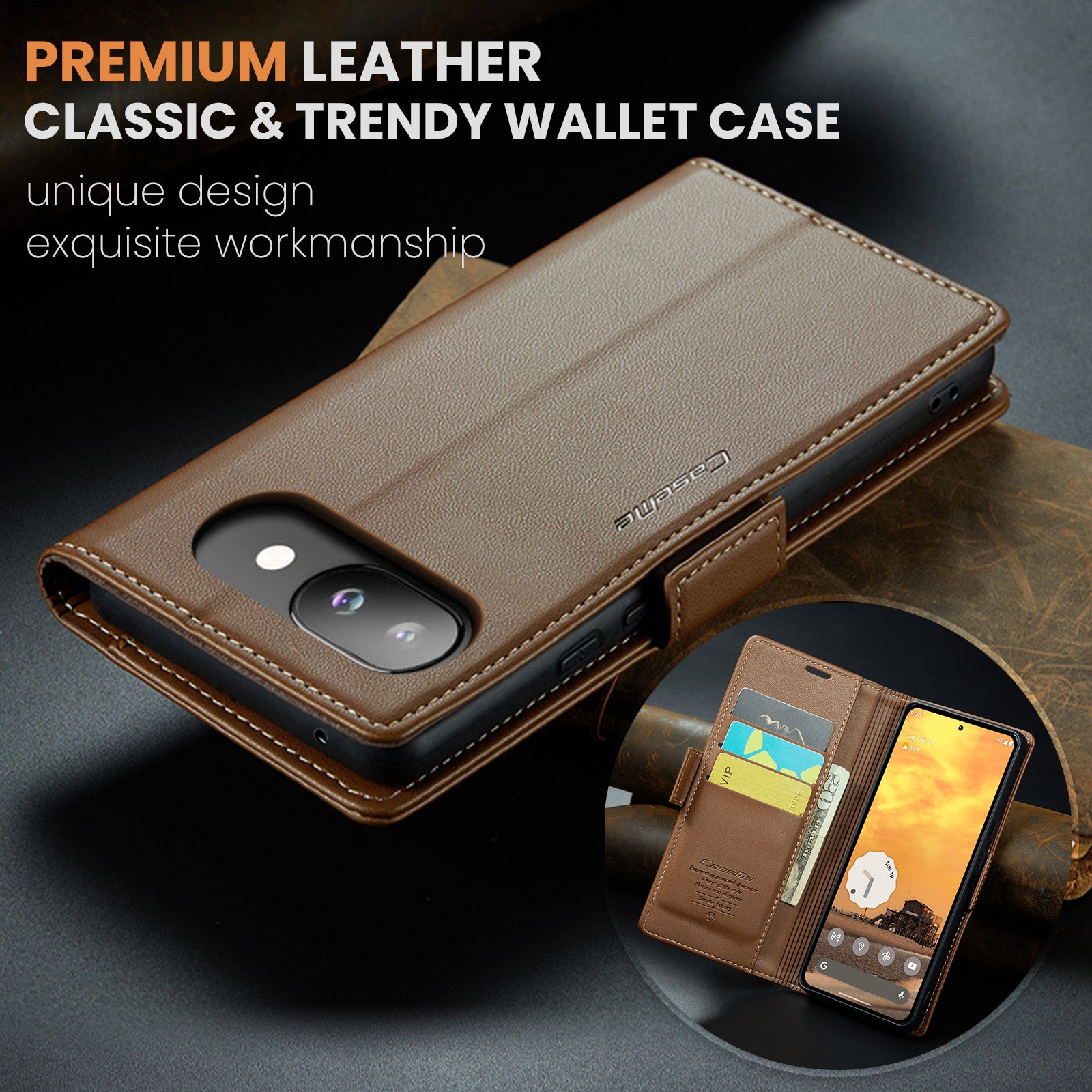 Google Pixel 9a CaseMe Retro Wallet Case [Brown]