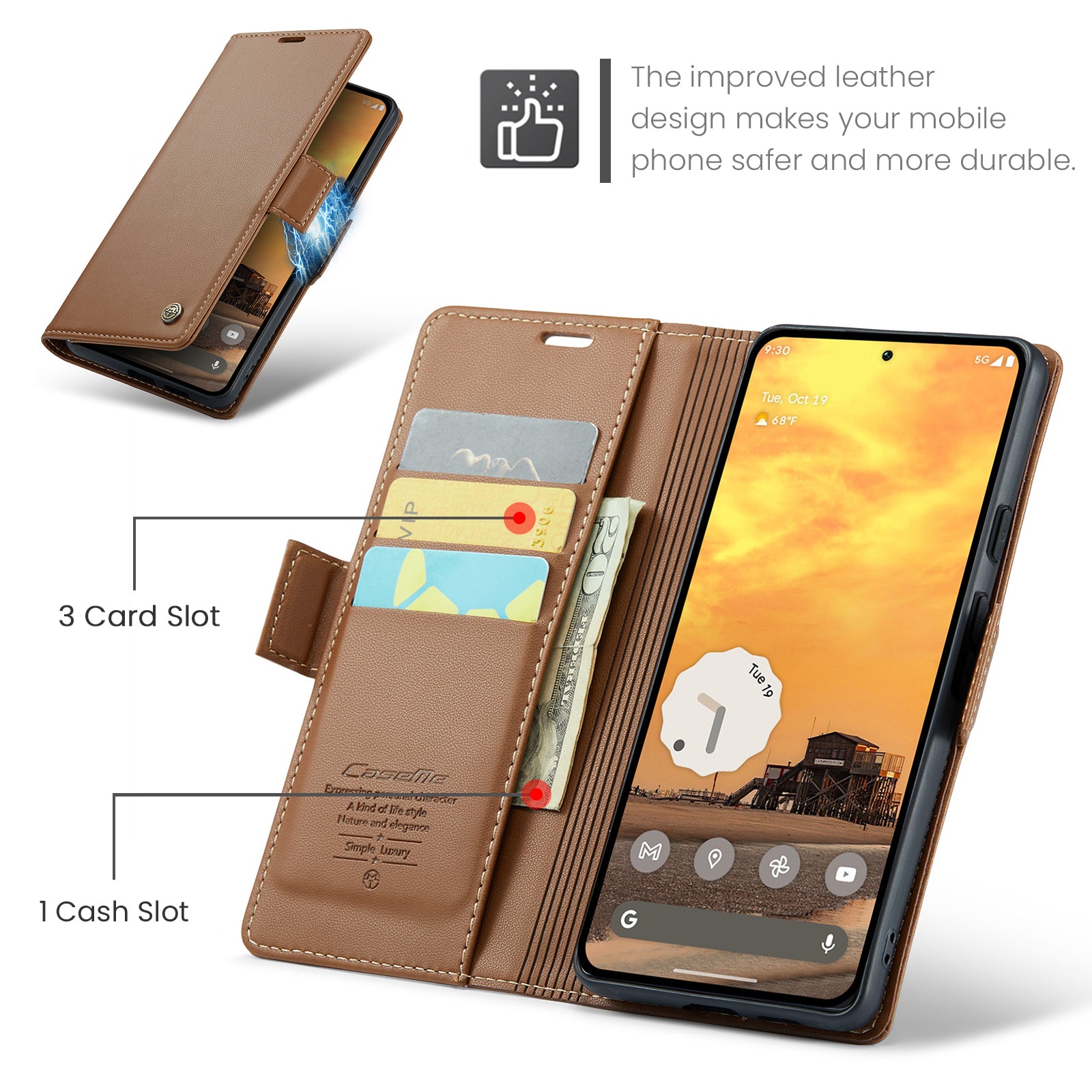 Google Pixel 9a CaseMe Retro Wallet Case [Brown]