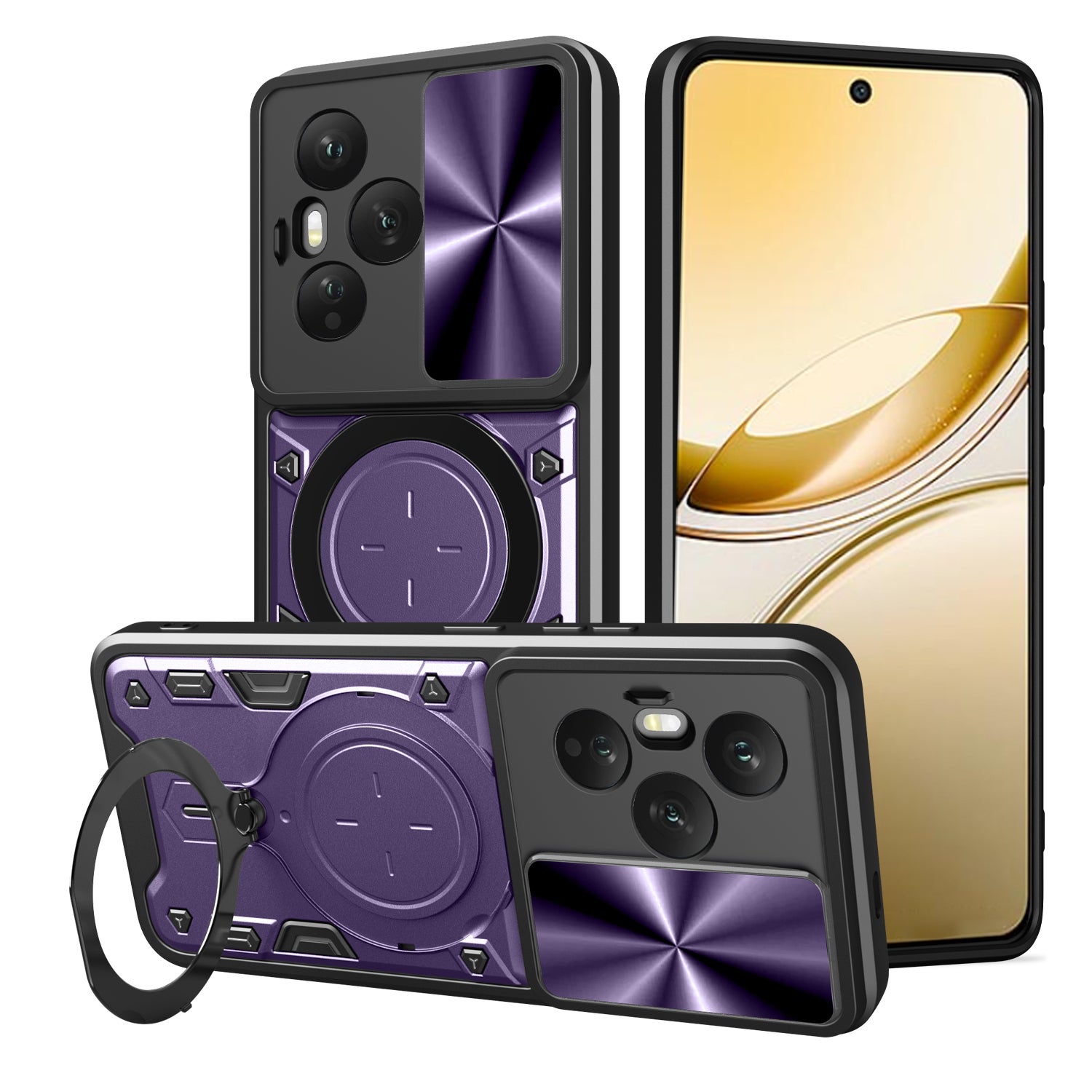 Honor 400 Pro Ring Kickstand Case w/ Camera Cover [Purple]