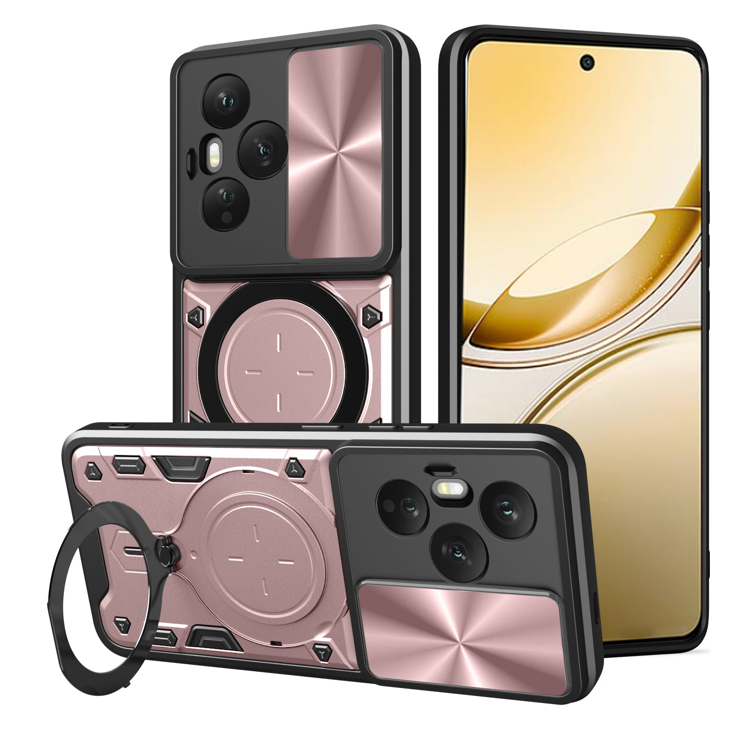 Honor 400 Pro Ring Kickstand Case w/ Camera Cover [Rose Gold]