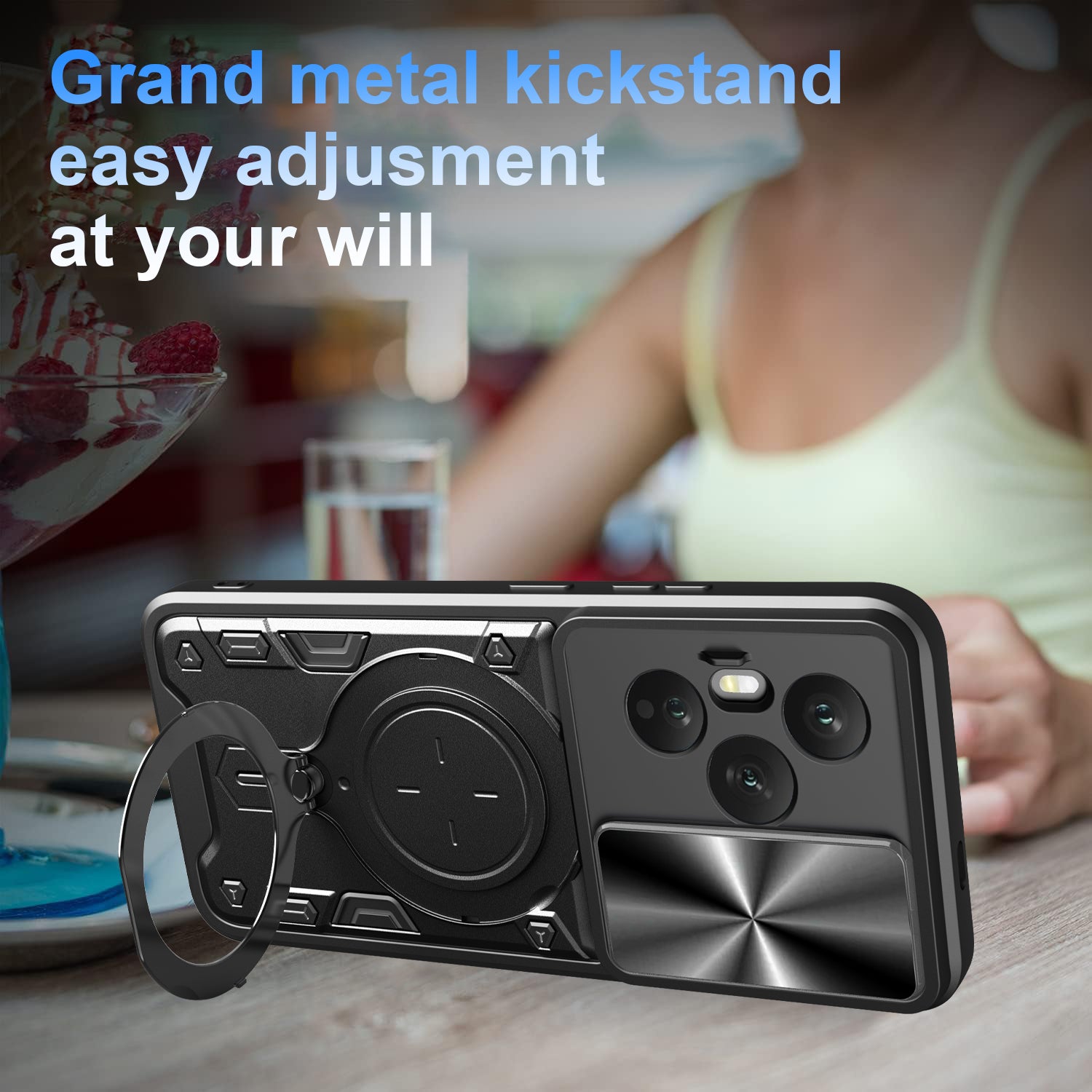 Honor 400 Pro Ring Kickstand Case w/ Camera Cover [Black]