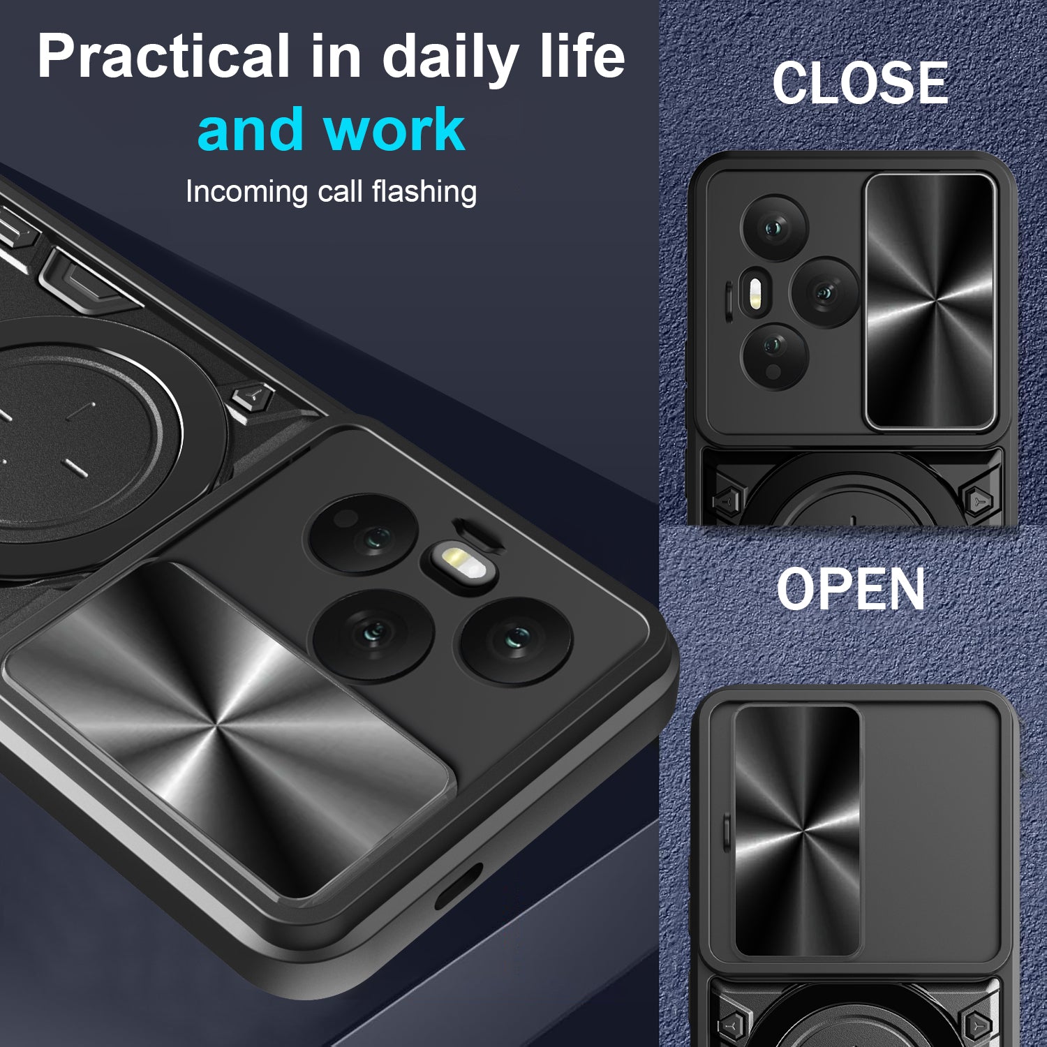 Honor 400 Pro Ring Kickstand Case w/ Camera Cover [Black]