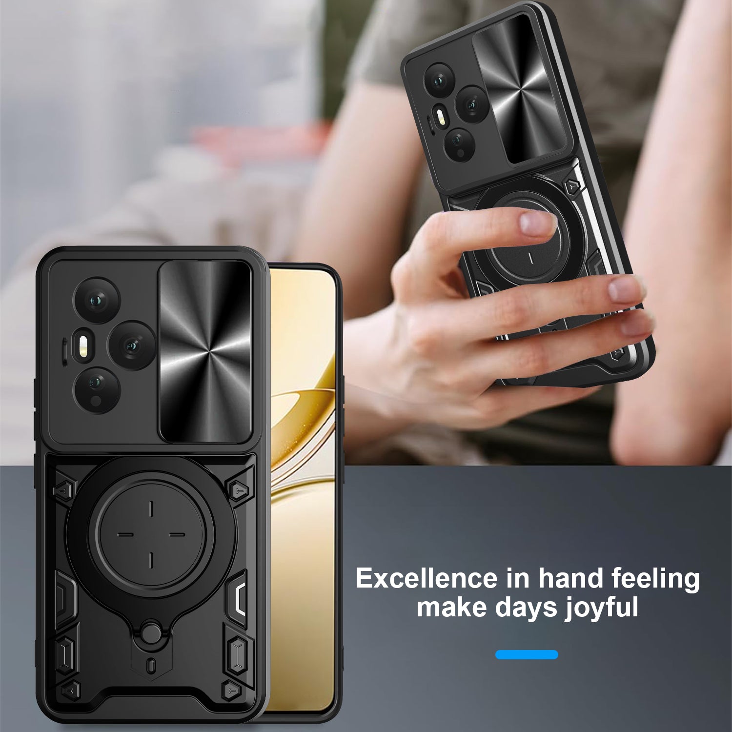 Honor 400 Pro Ring Kickstand Case w/ Camera Cover [Black]