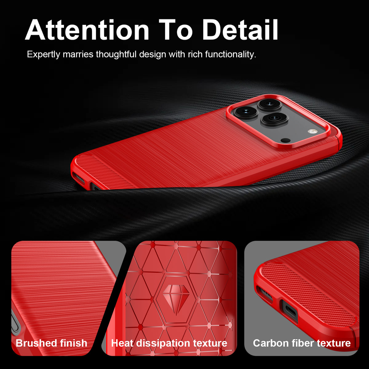 Honor 600 / 600 Pro Carbon Fibre TPU Case Slim Shockproof Cover [Red]