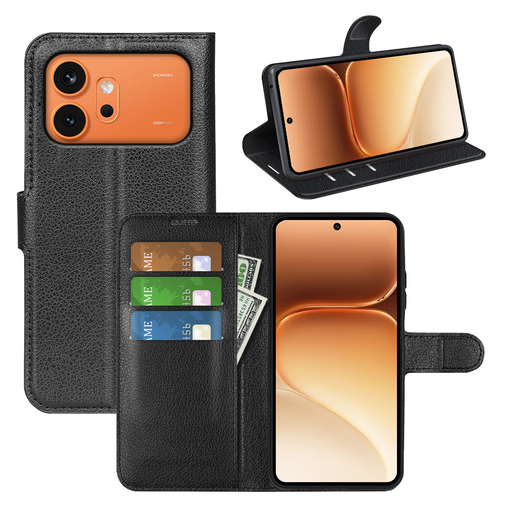 Wallet Case for Honor 600 / 600 Pro – PU Leather Flip Cover with Card Holder & Stand [Black]