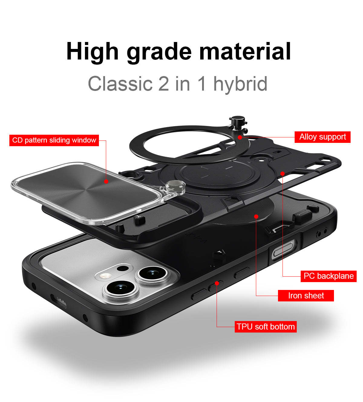 Honor 600 / 16 Pro Ring Kickstand Case w/ Camera Cover [Black]