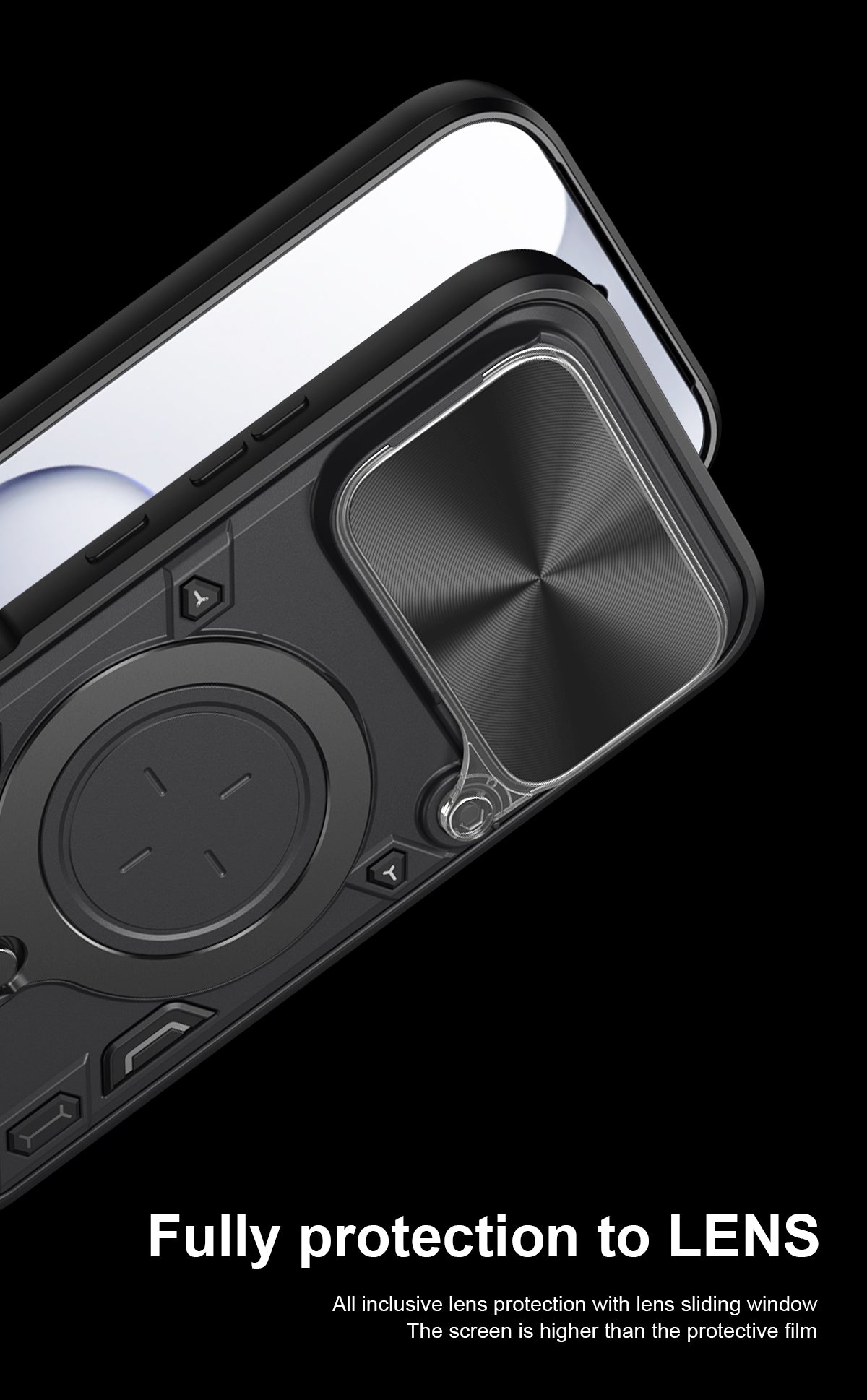 Honor 600 / 16 Pro Ring Kickstand Case w/ Camera Cover [Black]