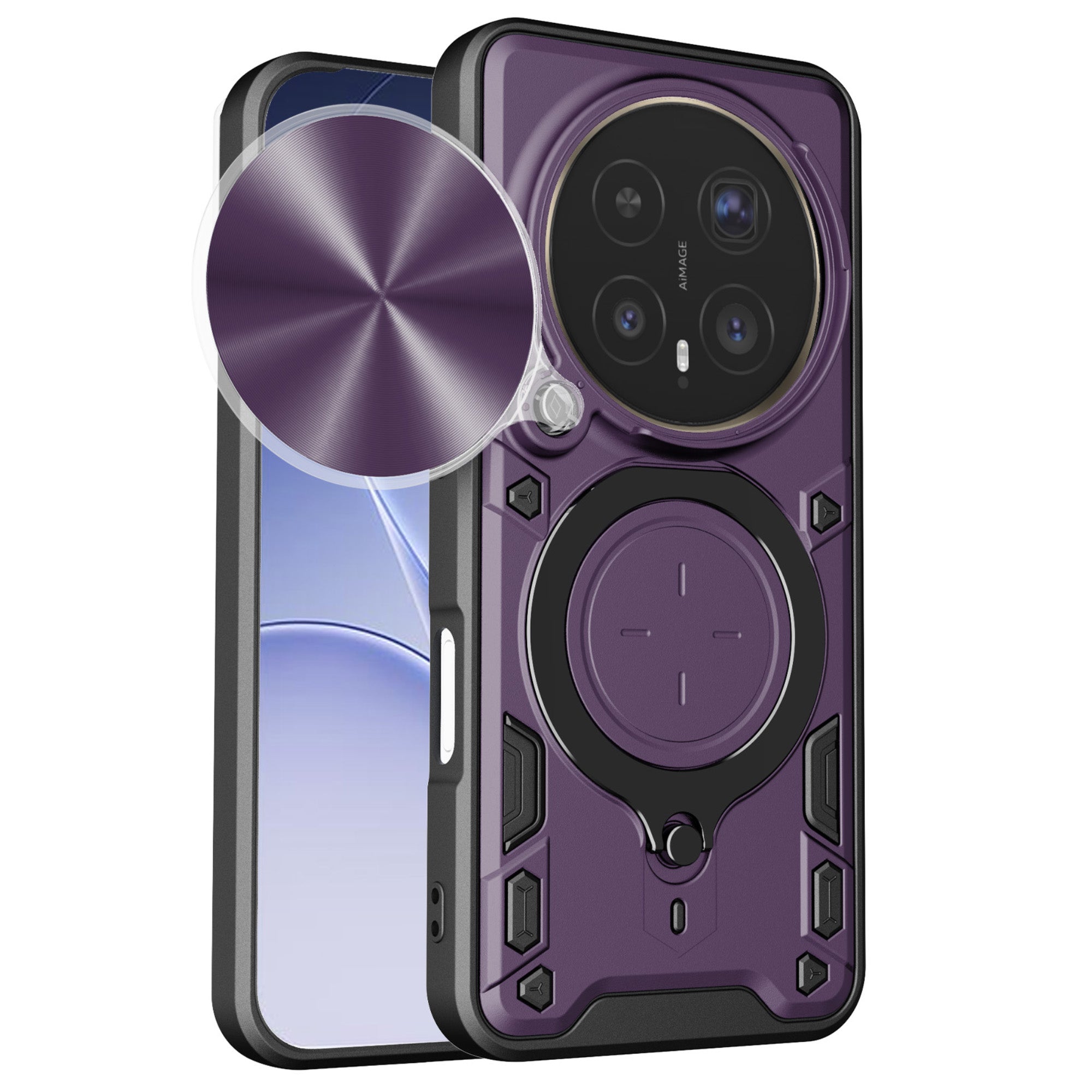 Honor Magic 8 Pro 5G  Ring Kickstand Case w/ Camera Cover [Purple]