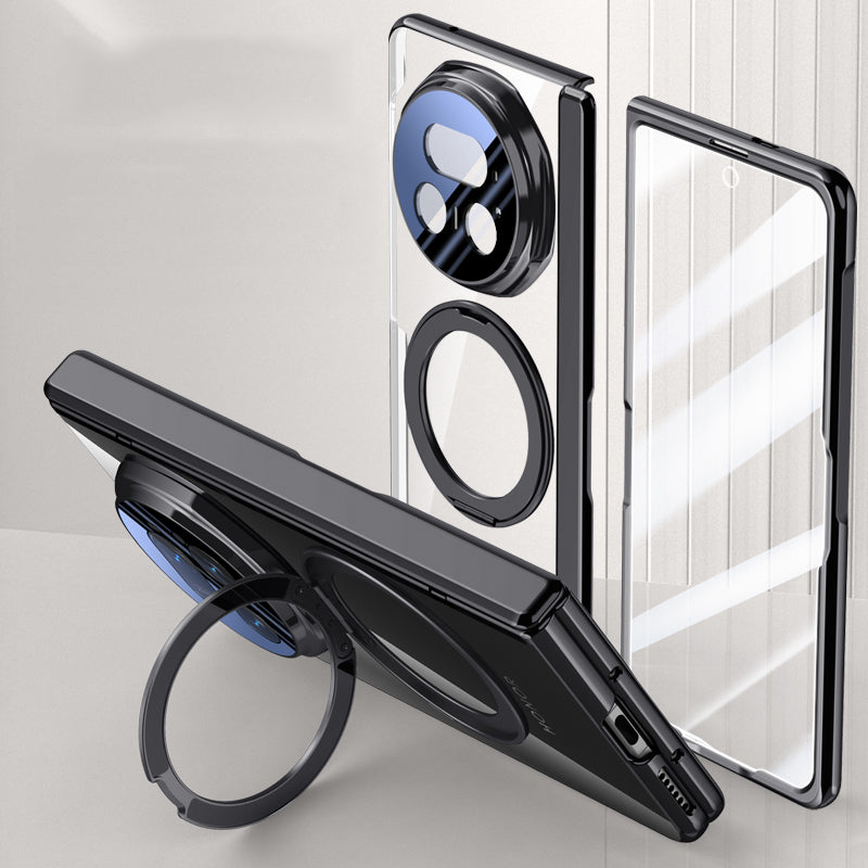 Clear 360°Rotating Magnetic Ring Stand Case for Honor Magic V5 with Tempered Glass [Black]