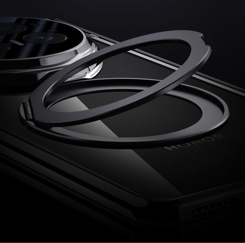 Clear 360°Rotating Magnetic Ring Stand Case for Honor Magic V5 with Tempered Glass [Black]
