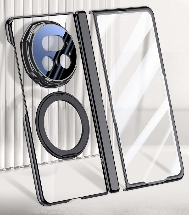 Clear 360°Rotating Magnetic Ring Stand Case for Honor Magic V5 with Tempered Glass [Black]