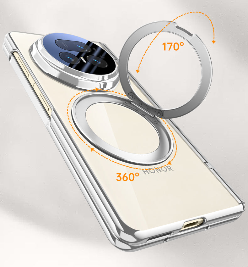 Clear 360°Rotating Magnetic Ring Stand Case for Honor Magic V5 with Tempered Glass [Black]