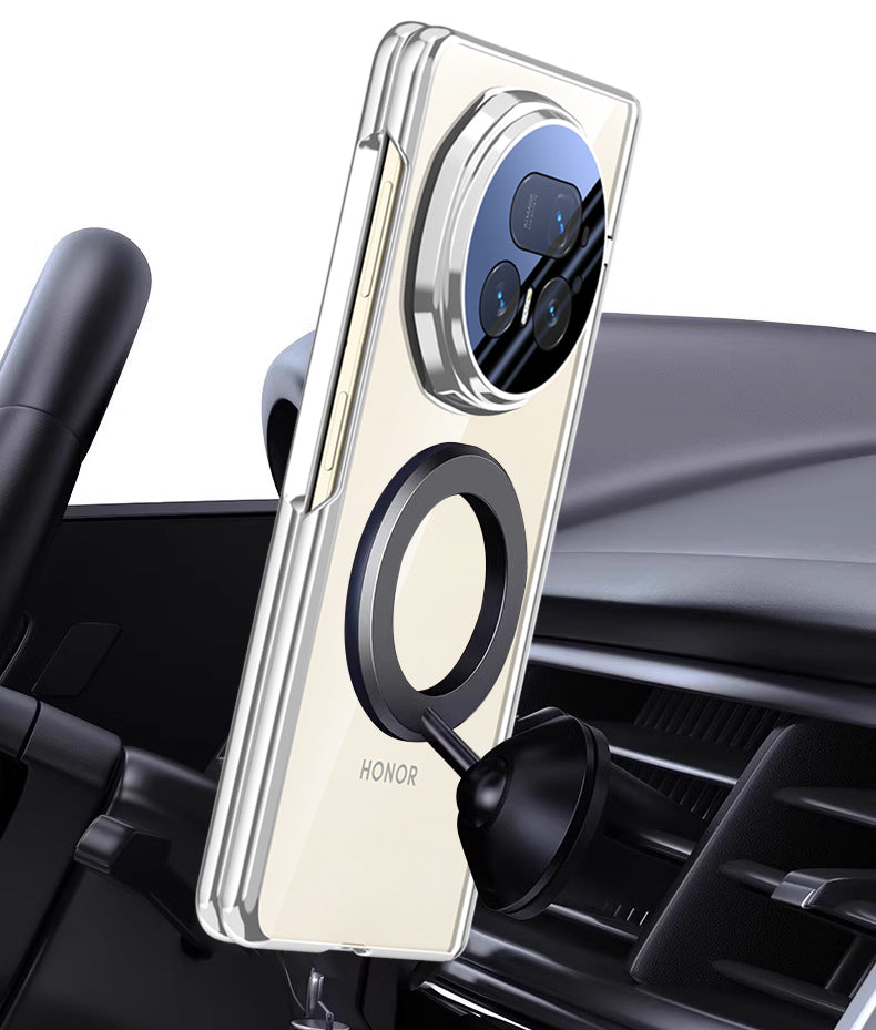 Clear 360°Rotating Magnetic Ring Stand Case for Honor Magic V5 with Tempered Glass [Black]