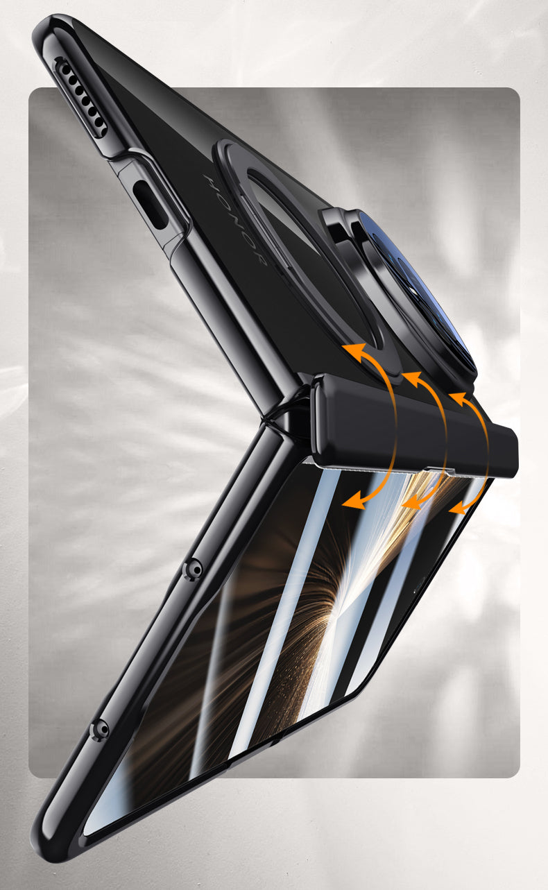 Clear 360°Rotating Magnetic Ring Stand Case for Honor Magic V5 with Tempered Glass [Gold]