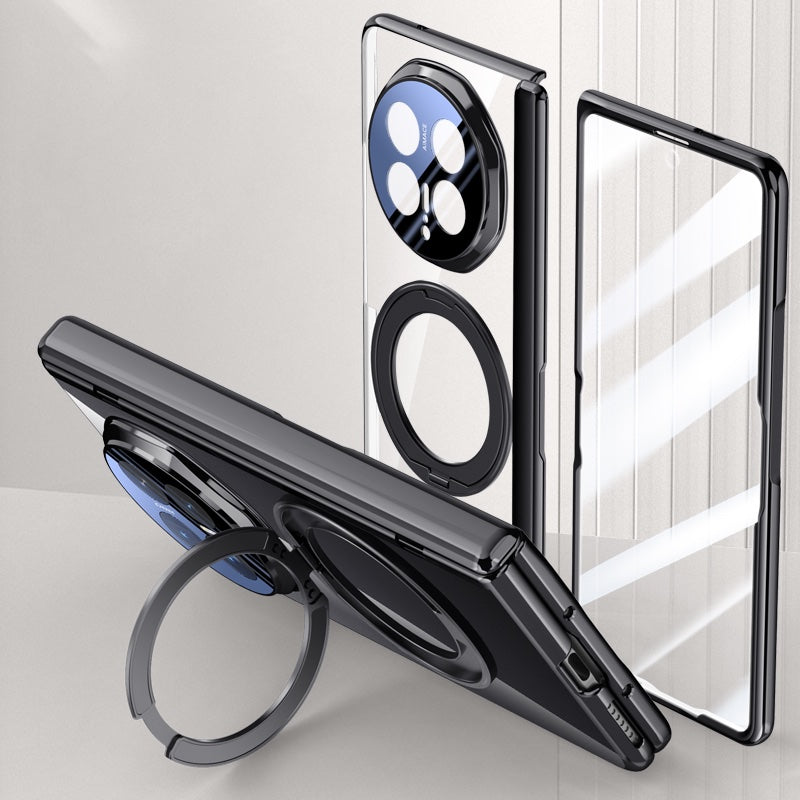 HONOR Magic V6 Clear Magnetic Case - 360° Rotating Ring Stand & Hinge Shield [Black]