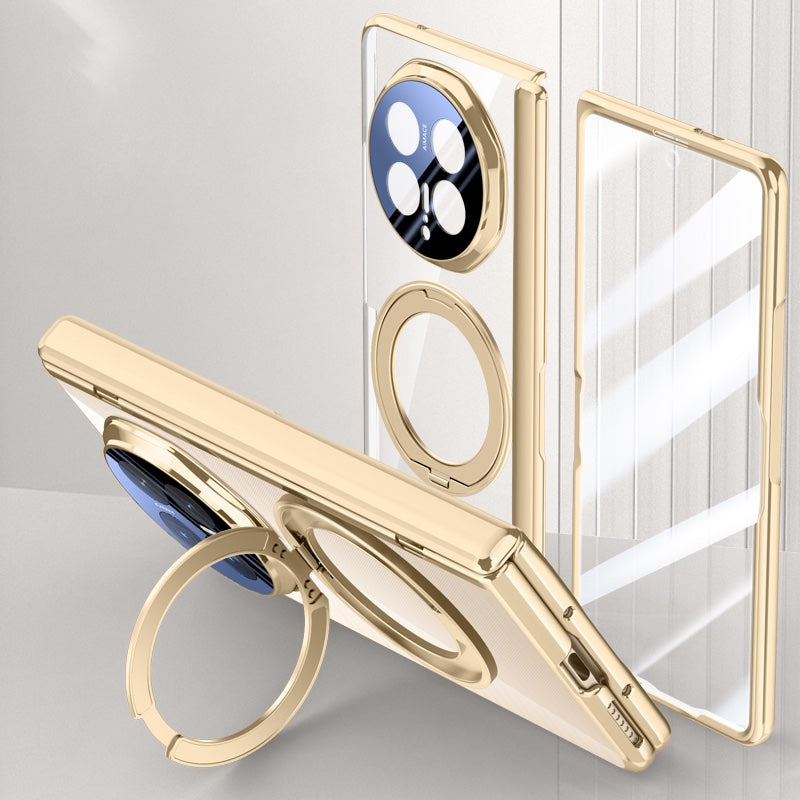 HONOR Magic V6 Clear Magnetic Case - 360° Rotating Ring Stand & Hinge Shield [Gold]