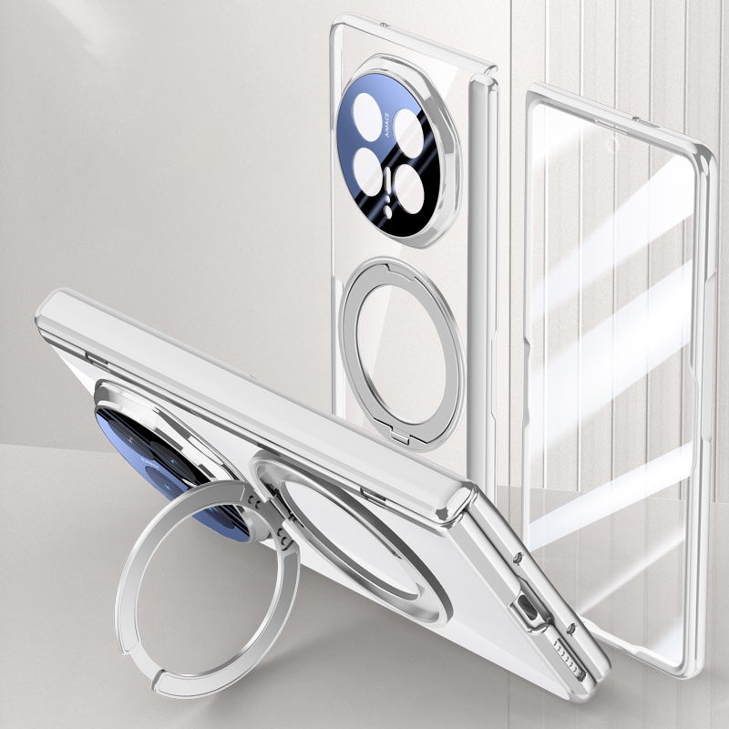 HONOR Magic V6 Clear Magnetic Case - 360° Rotating Ring Stand & Hinge Shield [Silver]