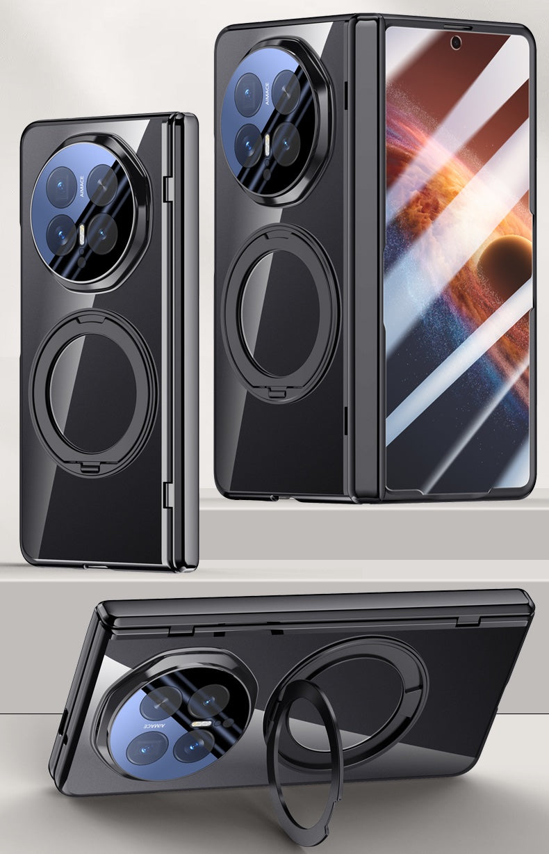 HONOR Magic V6 Clear Magnetic Case - 360° Rotating Ring Stand & Hinge Shield [Black]
