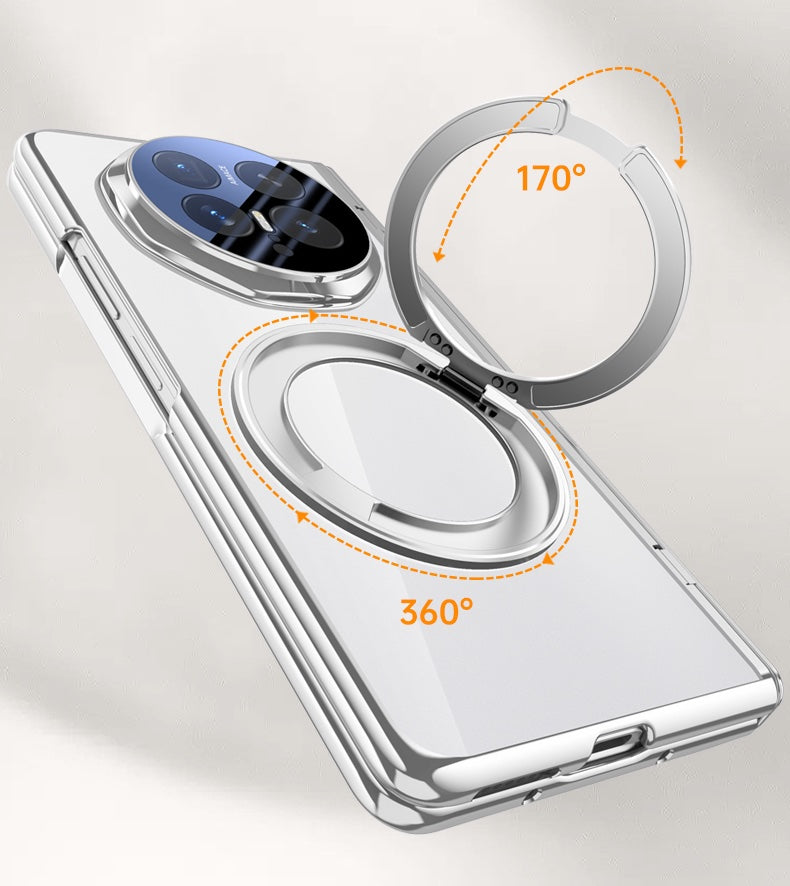 HONOR Magic V6 Clear Magnetic Case - 360° Rotating Ring Stand & Hinge Shield [Black]