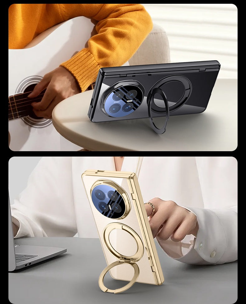 HONOR Magic V6 Clear Magnetic Case - 360° Rotating Ring Stand & Hinge Shield [Gold]