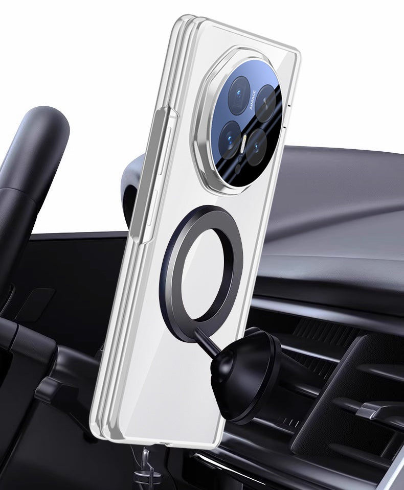 HONOR Magic V6 Clear Magnetic Case - 360° Rotating Ring Stand & Hinge Shield [Black]