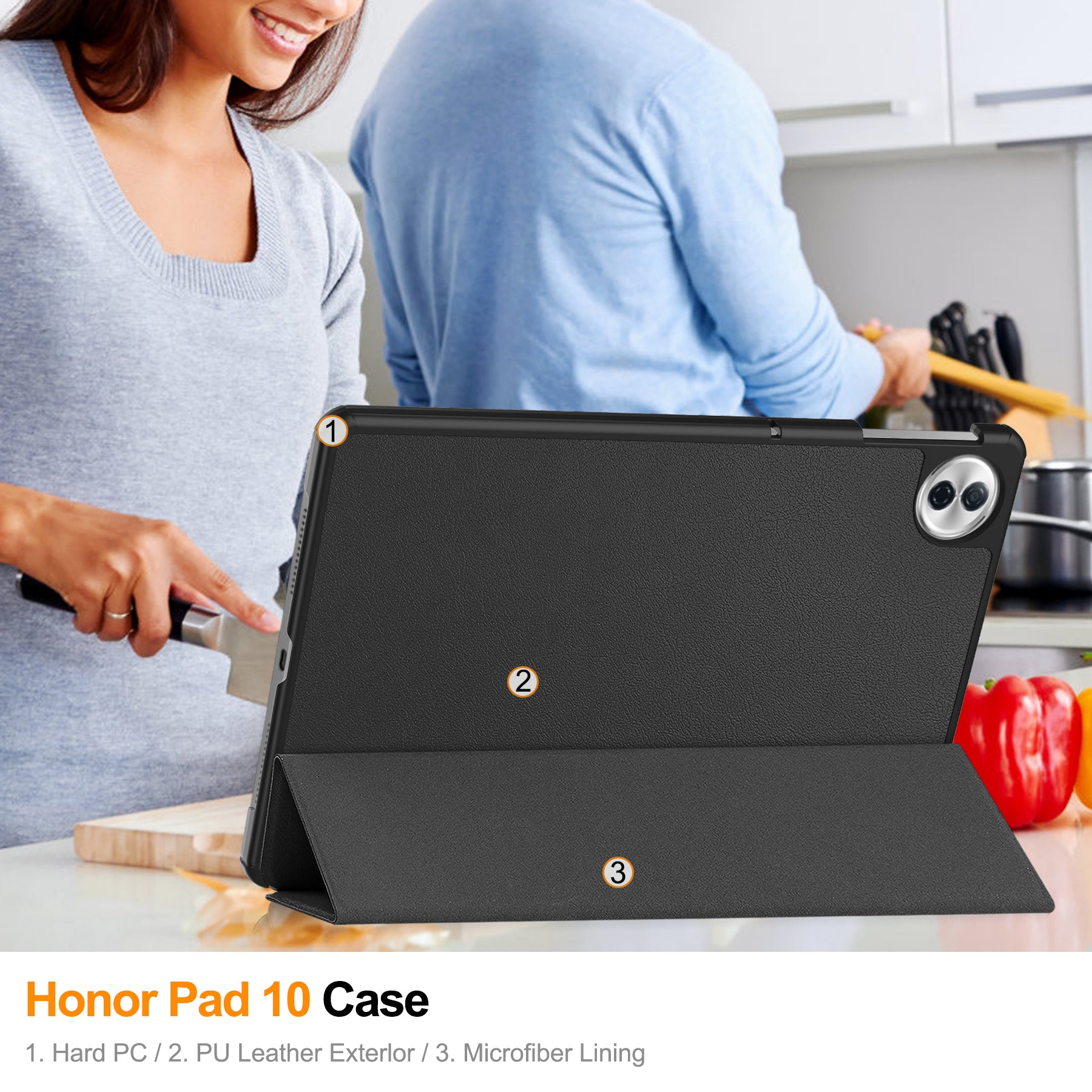 KST Tri-fold PU Leather Case for HONOR Pad 10 12.1-inch [Black]