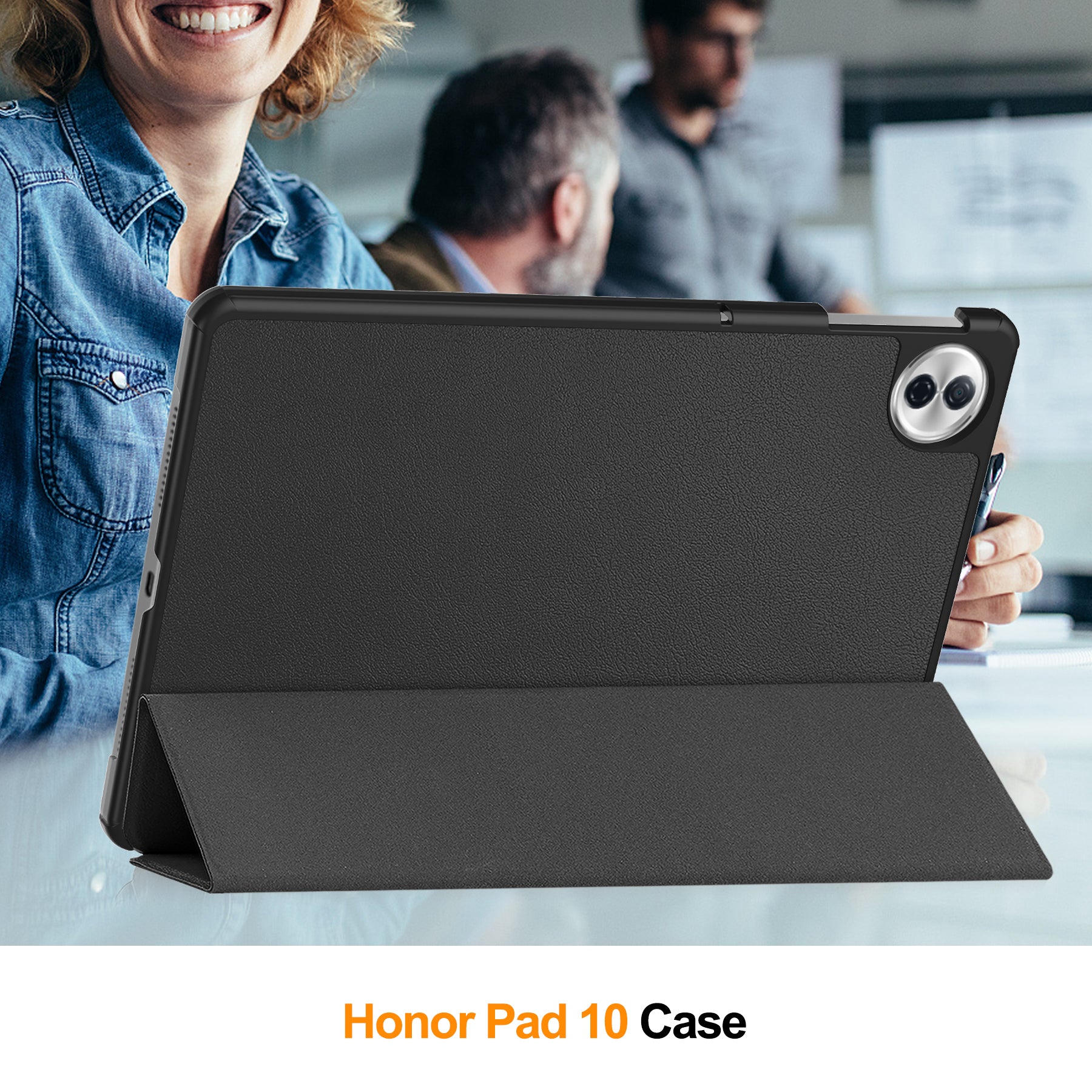 KST Tri-fold PU Leather Case for HONOR Pad 10 12.1-inch [Black]
