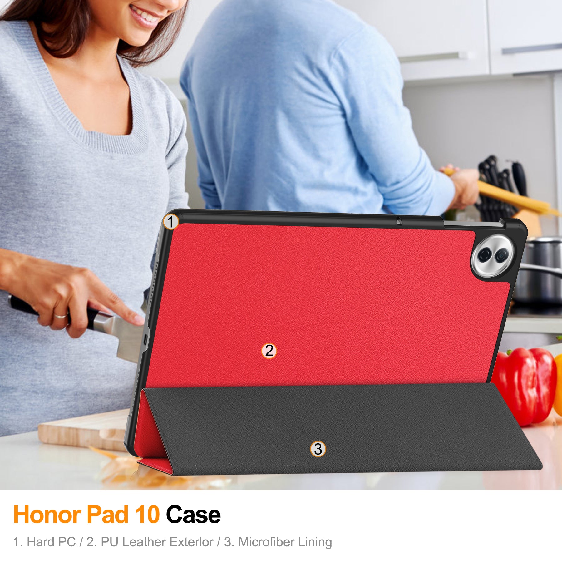 KST Tri-fold PU Leather Case for HONOR Pad 10 12.1-inch [Red]