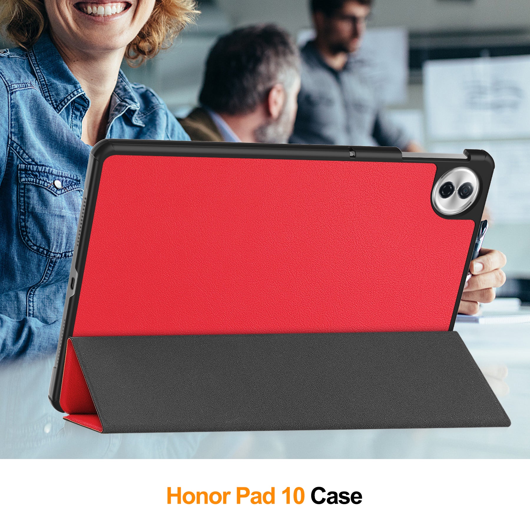 KST Tri-fold PU Leather Case for HONOR Pad 10 12.1-inch [Red]