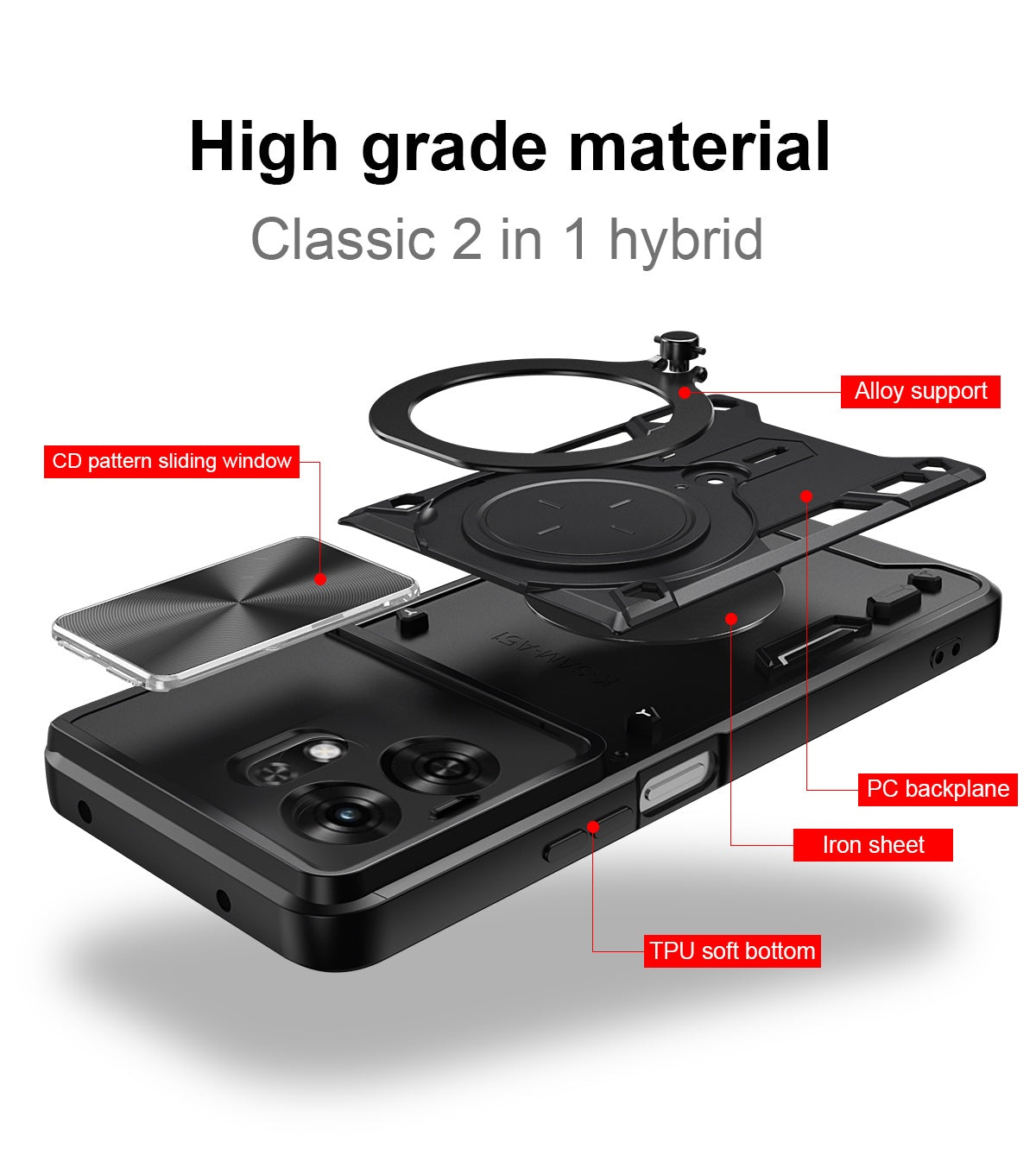 Honor X6D 5G Ring Kickstand Case w/ Camera Cover [Red]