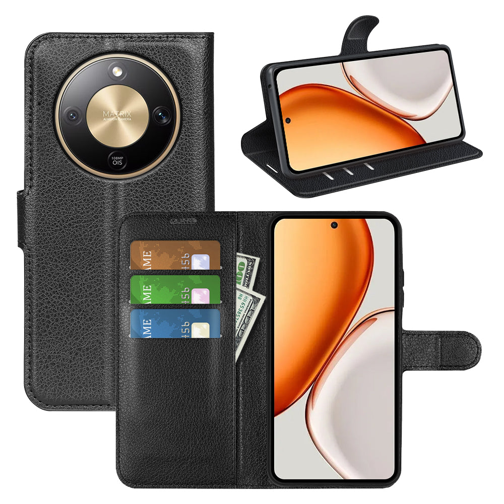 Wallet Case for Honor X9d 5G – PU Leather Flip Cover with Card Holder & Stand [Black]