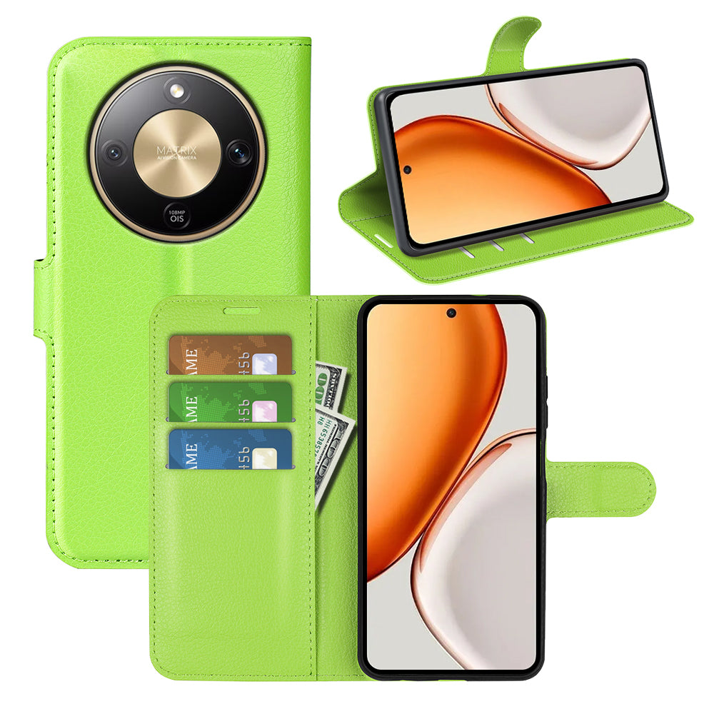 Wallet Case for Honor X9d 5G – PU Leather Flip Cover with Card Holder & Stand [Green]