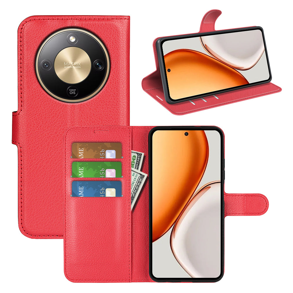 Wallet Case for Honor X9d 5G – PU Leather Flip Cover with Card Holder & Stand [Red]