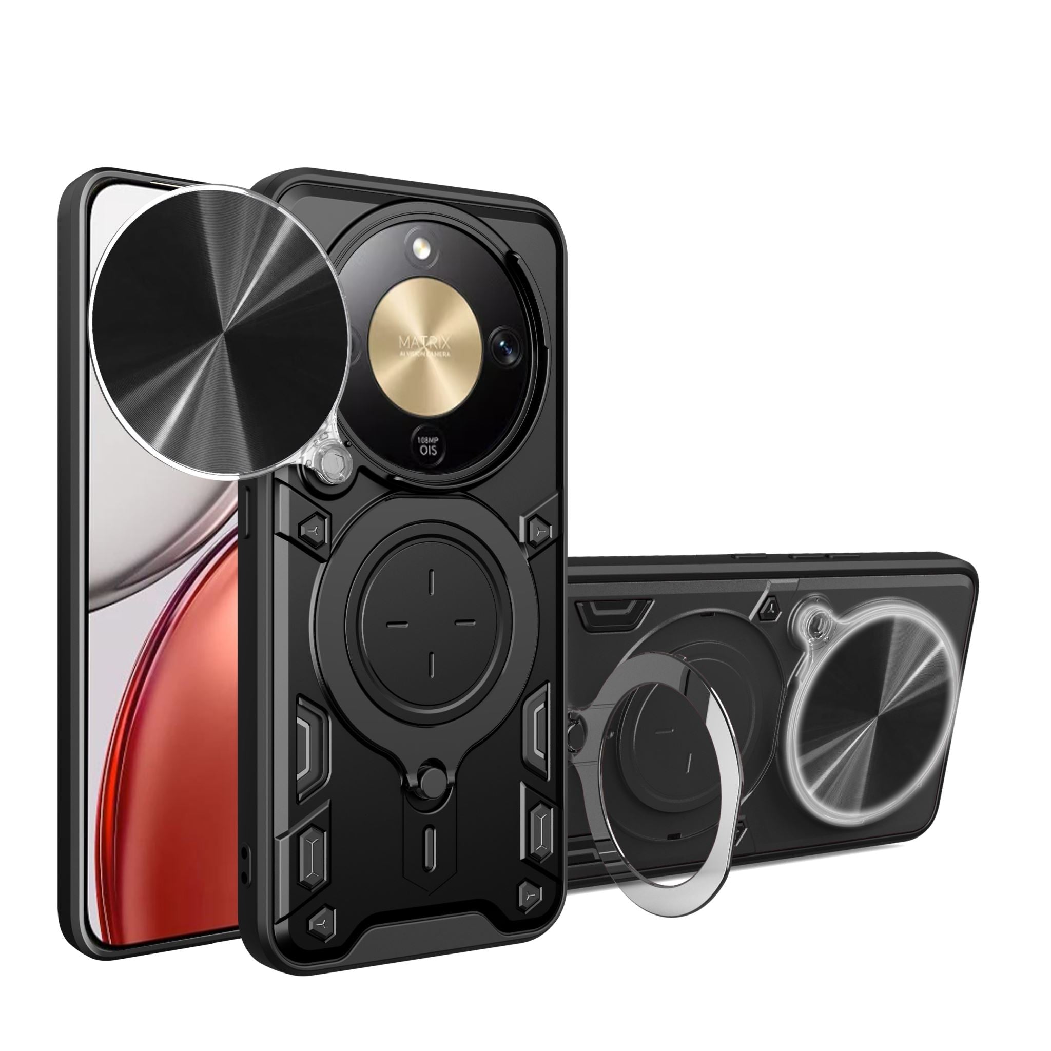 Honor X9d 5G Ring Kickstand Case w/ Camera Cover [Black]