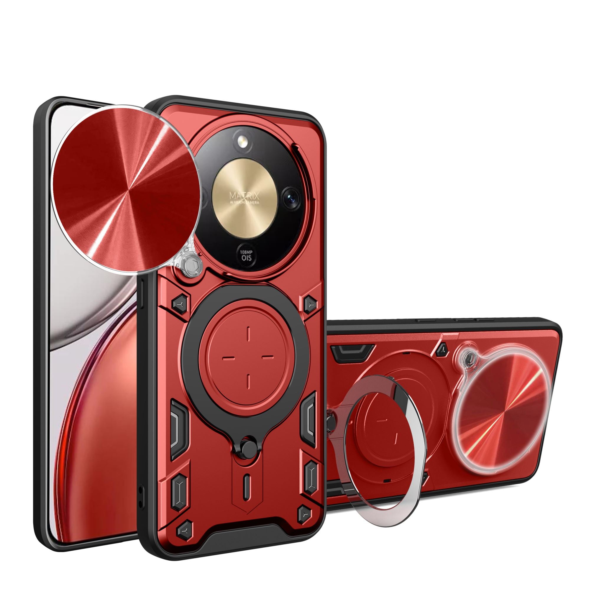 Honor X9d 5G Ring Kickstand Case w/ Camera Cover [Red]