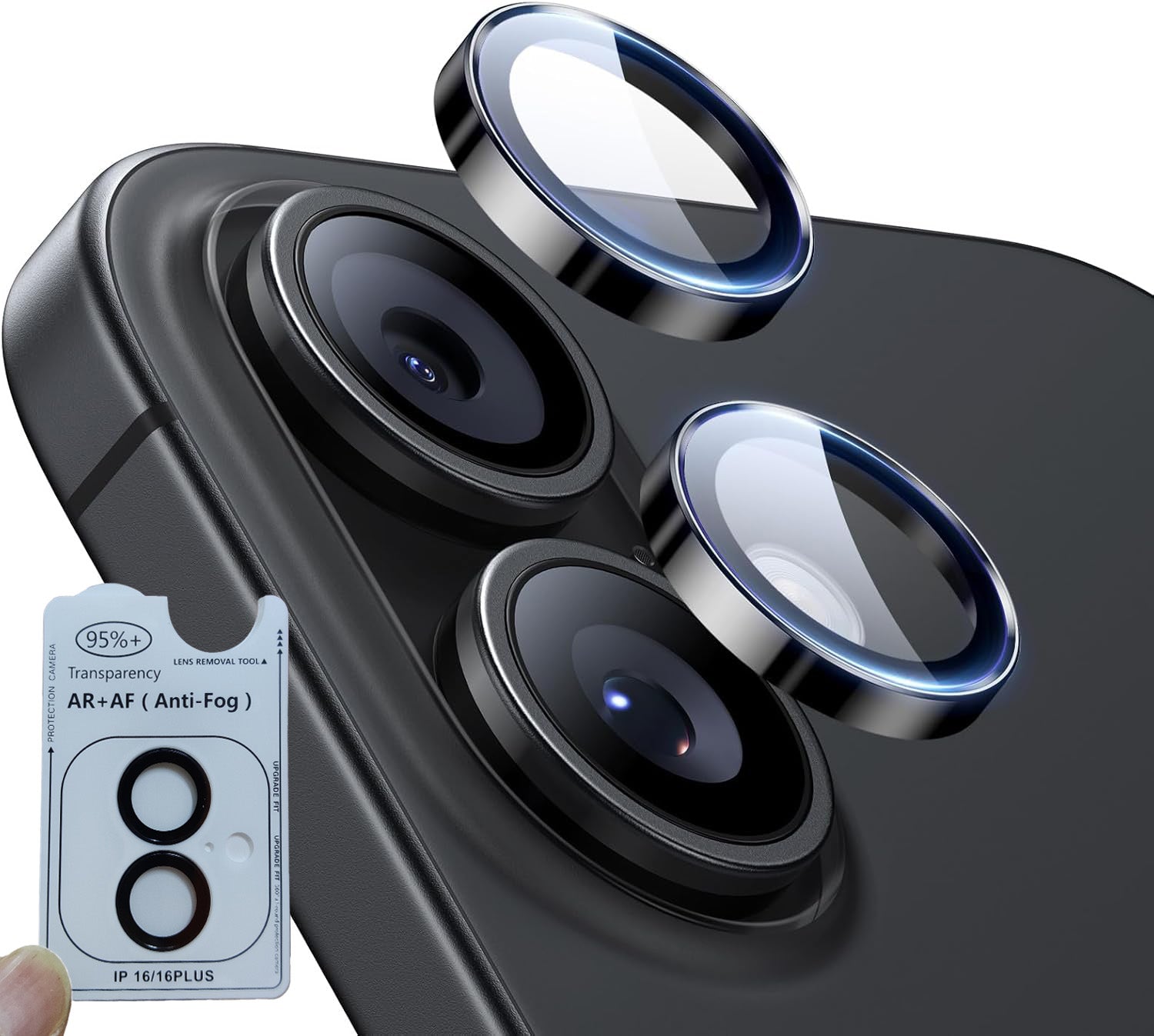 iPhone 16 / 16+ Eagle Eye AR+AF Camera Lens Protector with Removal Tool [Black]
