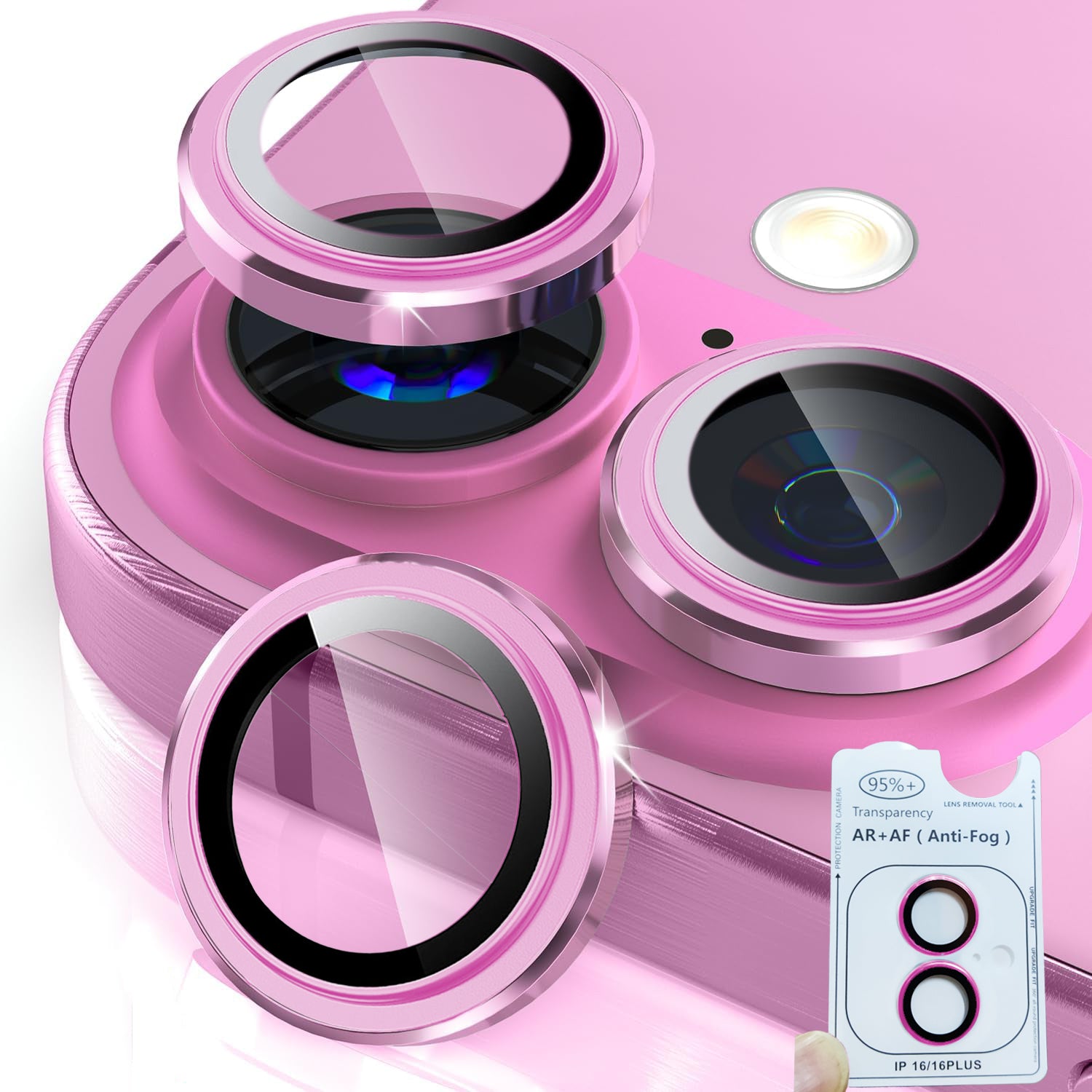 iPhone 16 / 16+ Eagle Eye AR+AF Camera Lens Protector with Removal Tool [Pink]