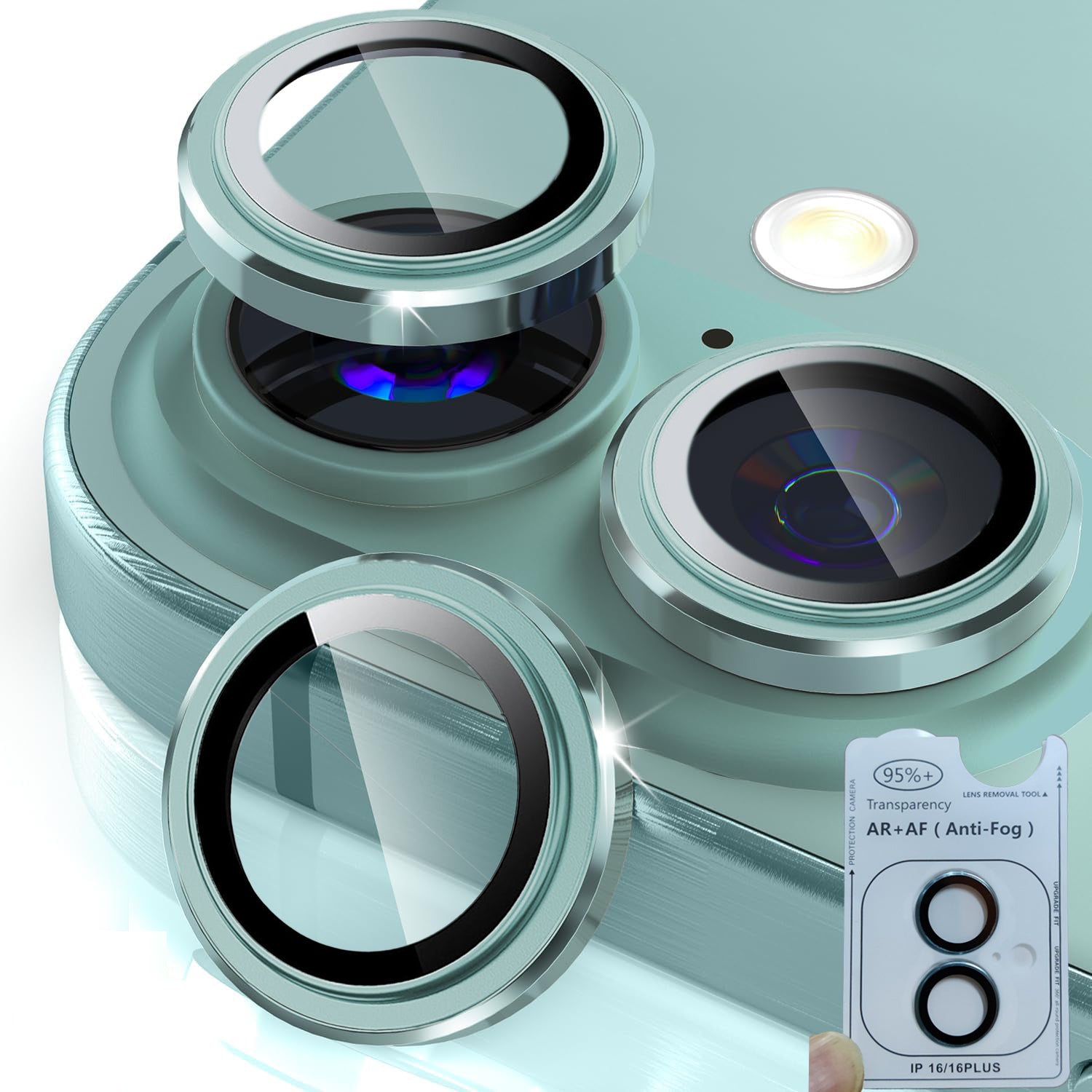 iPhone 16 / 16+ Eagle Eye AR+AF Camera Lens Protector with Removal Tool [Teal]